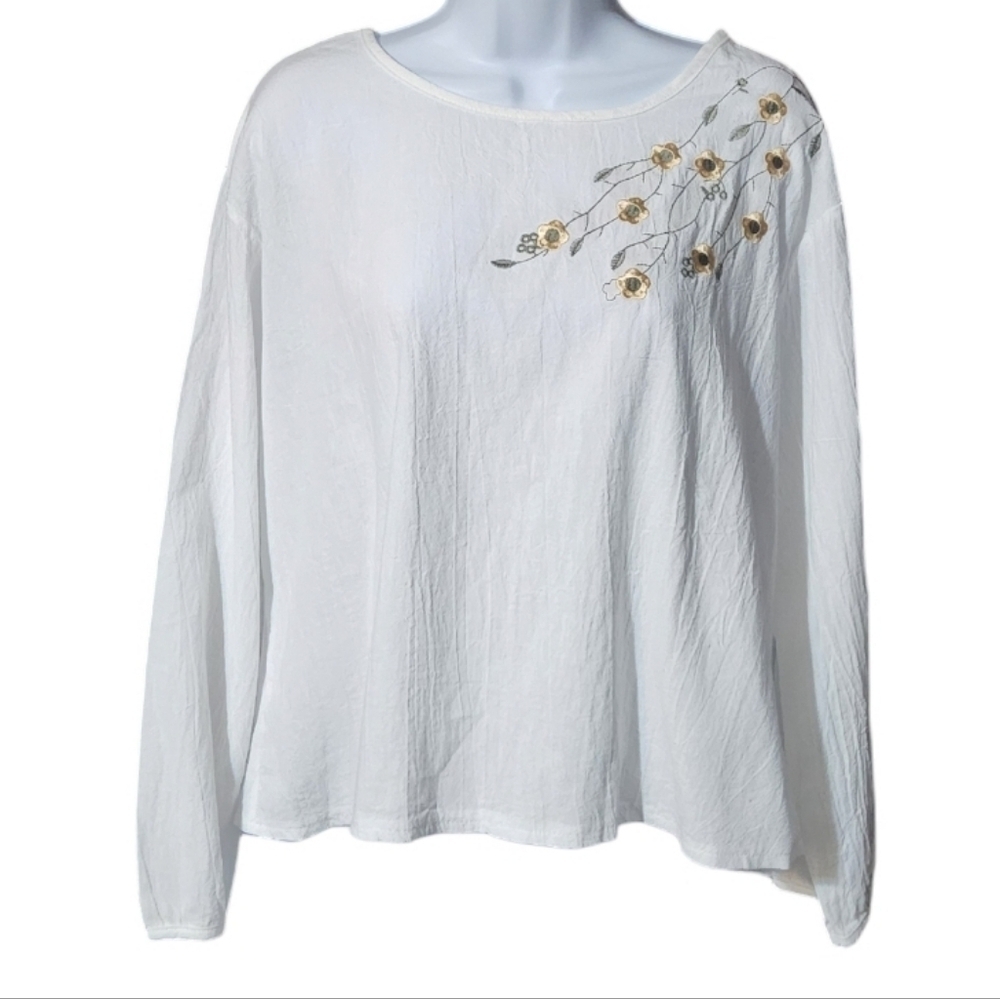 White Floral Embroidered Women's Top